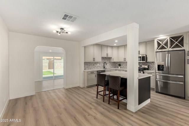 2240 W Cheery Lynn Rd, Phoenix, AZ 85015 - kitchen featuring tasteful backsplash, visible vents, appliances with stainless steel finishes, light countertops, and a sink