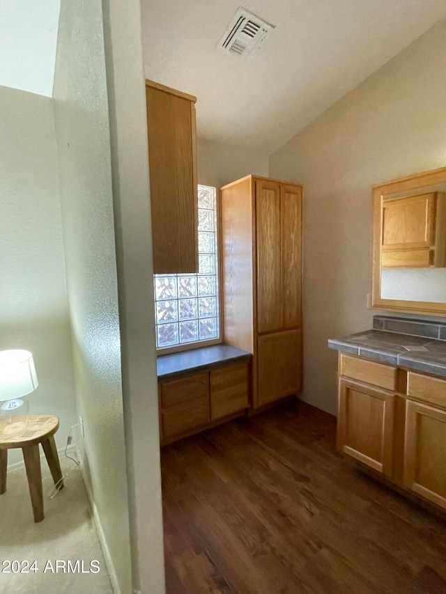 kitchen with dark hardwood / wood-style floors