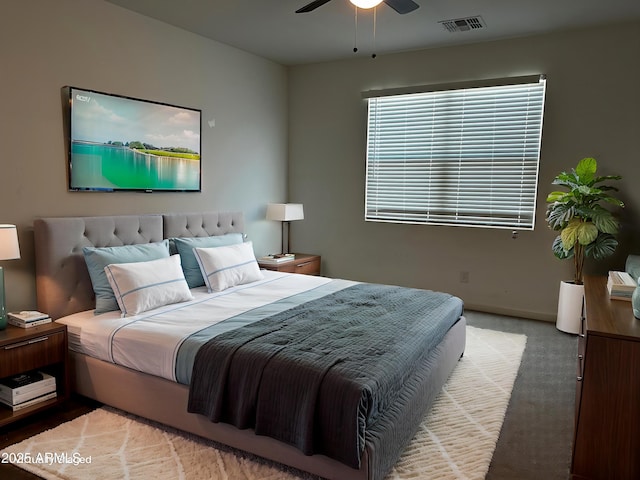 6838 W Pedro Ln, Laveen, AZ 85339 - bedroom with carpet flooring, visible vents, baseboards, and a ceiling fan