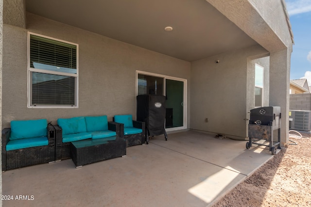 view of patio featuring central AC and an outdoor living space