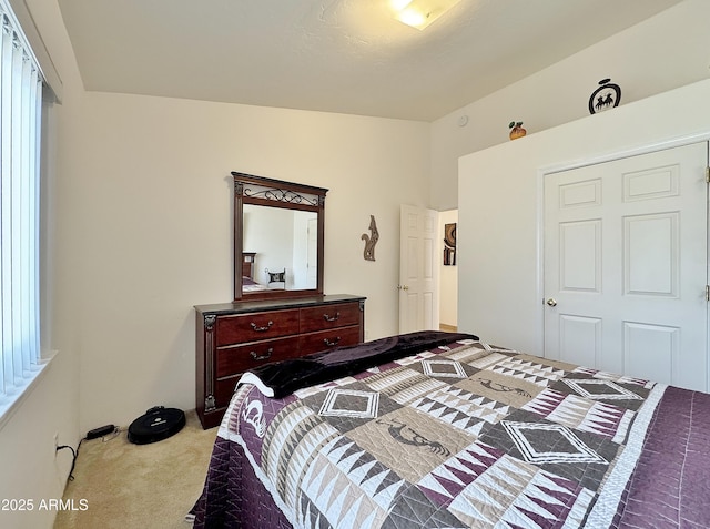 bedroom with light colored carpet