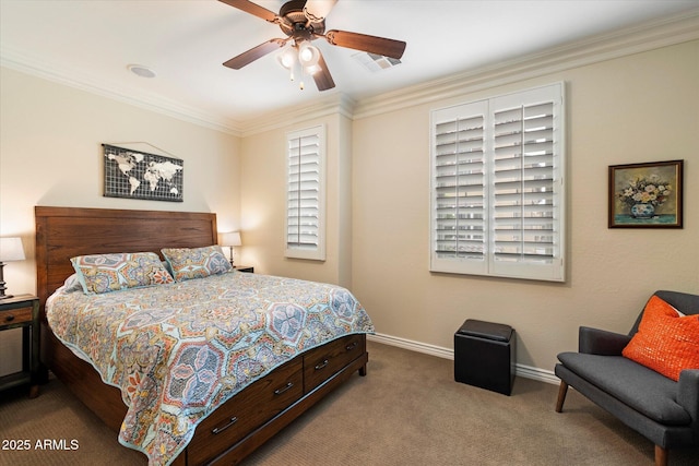 2470 E Roma Ave, Phoenix, AZ 85016 - bedroom with ornamental molding, carpet, and ceiling fan