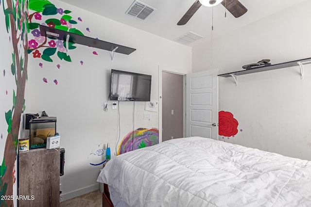 bedroom featuring ceiling fan and carpet flooring