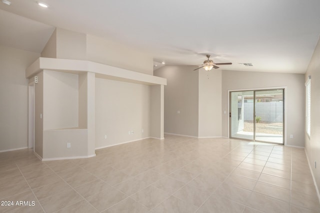 3847 W Yellow Peak Dr, San Tan Valley, AZ 85144 - spare room featuring visible vents, ceiling fan, lofted ceiling, recessed lighting, and light tile patterned flooring