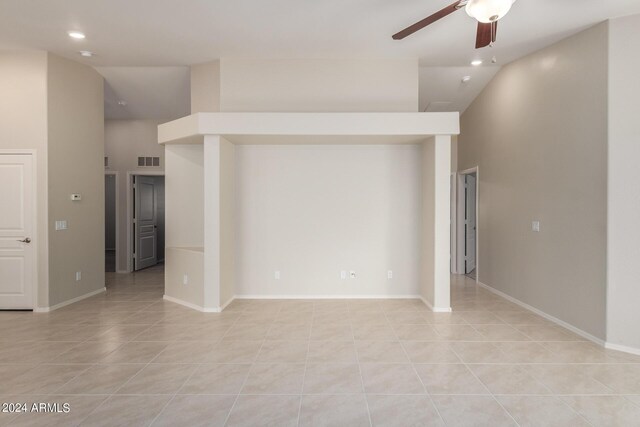 3847 W Yellow Peak Dr, San Tan Valley, AZ 85144 - spare room featuring visible vents, recessed lighting, light tile patterned floors, baseboards, and ceiling fan