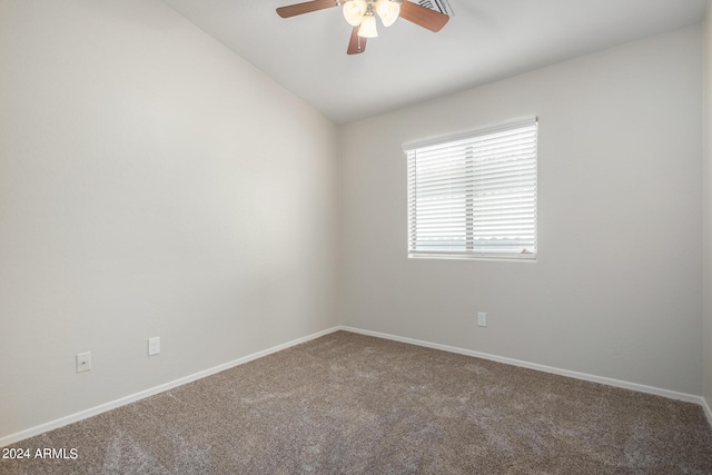 3847 W Yellow Peak Dr, San Tan Valley, AZ 85144 - carpeted empty room featuring vaulted ceiling, a ceiling fan, and baseboards