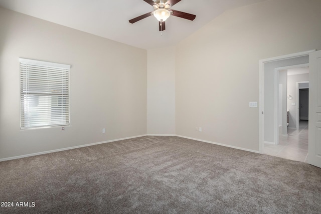 3847 W Yellow Peak Dr, San Tan Valley, AZ 85144 - empty room with lofted ceiling, light colored carpet, baseboards, and ceiling fan
