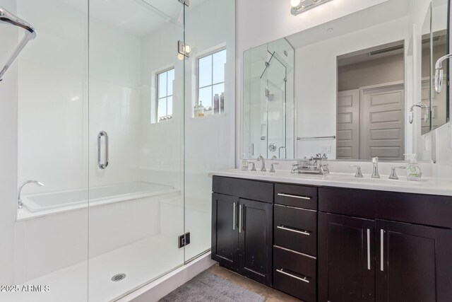 12083 W Peak View Rd, Peoria, AZ 85383 - full bath featuring a stall shower, tile patterned flooring, and double vanity