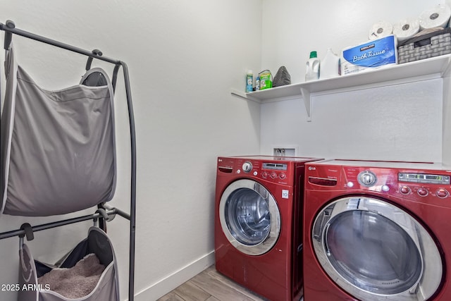 12083 W Peak View Rd, Peoria, AZ 85383 - laundry area with separate washer and dryer, baseboards, and wood finished floors