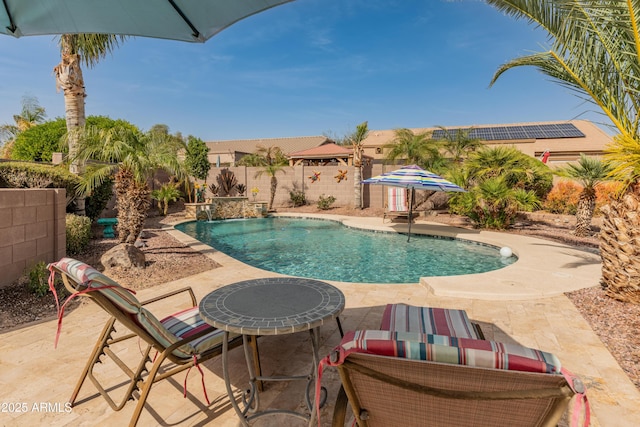 view of swimming pool with a patio area, a fenced backyard, and a fenced in pool