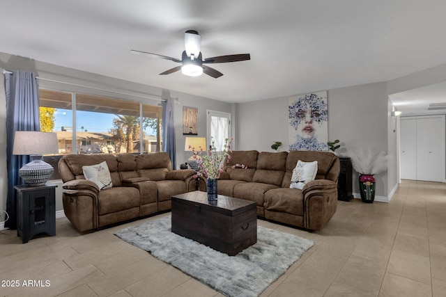 living room with ceiling fan