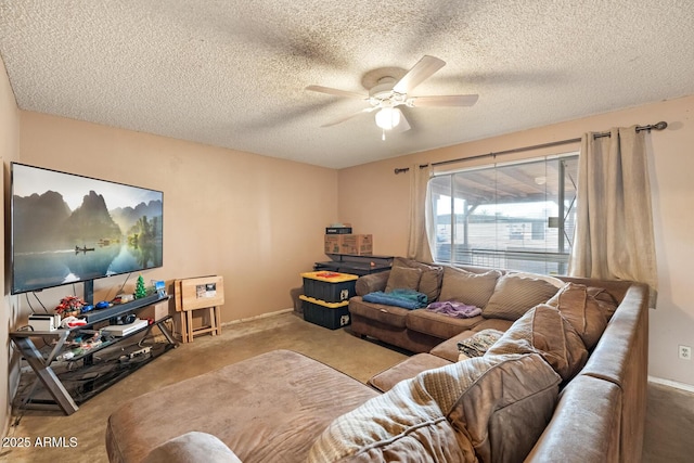 3410 W Pershing Ave, Phoenix, AZ 85029 - living area with a ceiling fan, carpet, baseboards, and a textured ceiling
