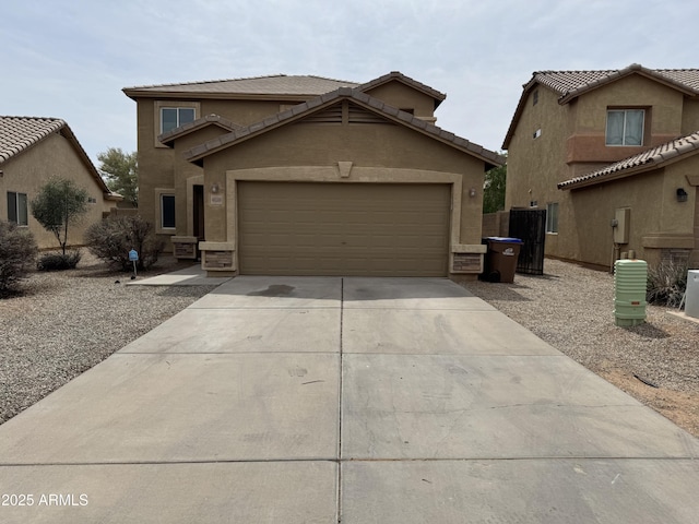 4659 E Pinto Valley Rd, San Tan Valley, AZ 85143 - traditional home with a garage, driveway, stucco siding, and a tile roof