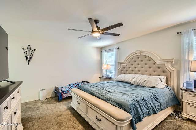 2955 E Flossmoor Ave, Mesa, AZ 85204 - bedroom with dark colored carpet and ceiling fan