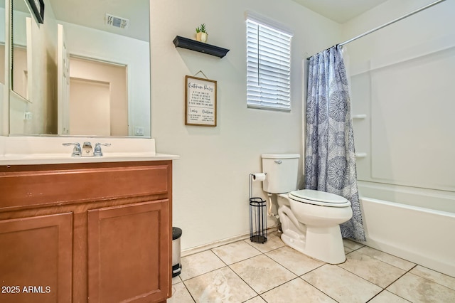 2955 E Flossmoor Ave, Mesa, AZ 85204 - bathroom with vanity, shower / tub combo, and tile patterned floors