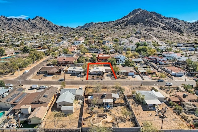 9031 N 14th St, Phoenix, AZ 85020 - aerial view of residential area with property boundaries highlighted and mountains