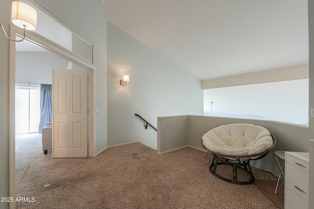 2218 E Anchor Dr, Gilbert, AZ 85234 - unfurnished room featuring vaulted ceiling, baseboards, carpet, and an upstairs landing