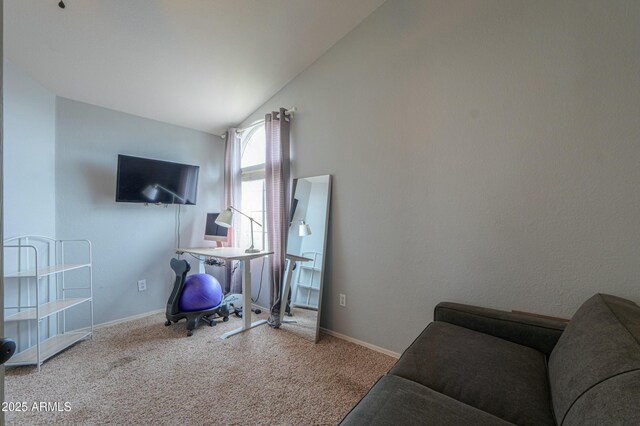 2218 E Anchor Dr, Gilbert, AZ 85234 - carpeted home office featuring lofted ceiling and baseboards