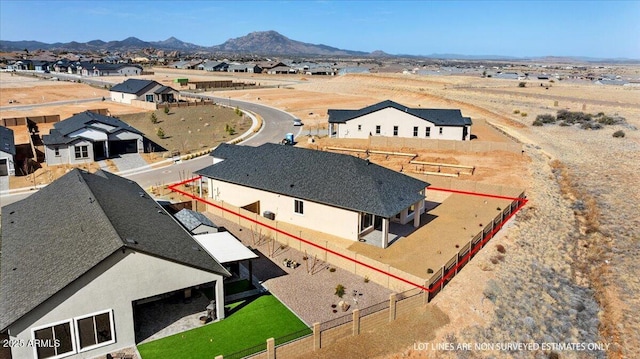 aerial view featuring a residential view and a mountain view