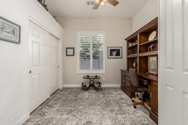 home office with ceiling fan