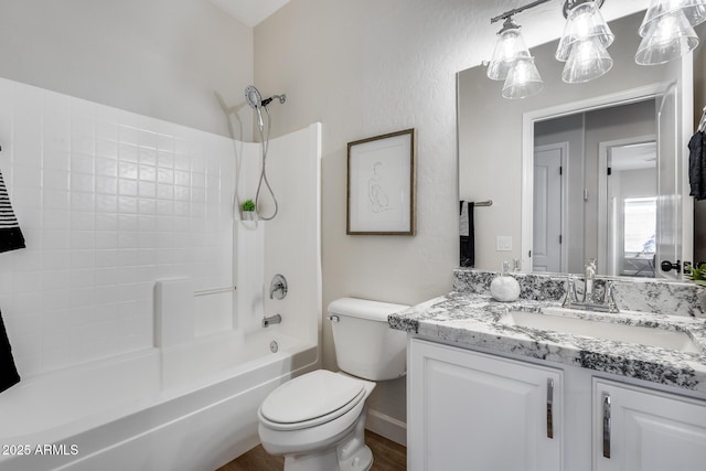 full bathroom with vanity, toilet, and tub / shower combination