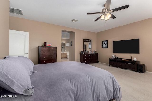 1268 N Pine St, Gilbert, AZ 85233 - carpeted bedroom featuring ensuite bathroom and a ceiling fan