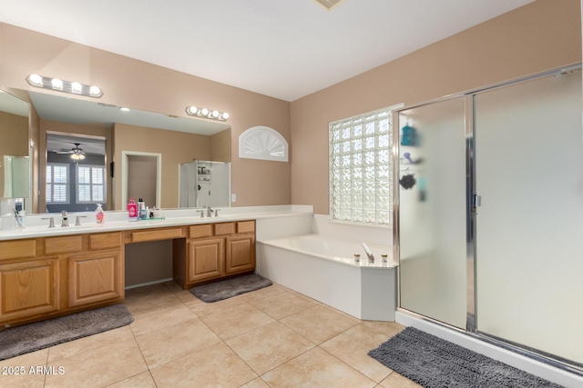 1268 N Pine St, Gilbert, AZ 85233 - full bath with a shower stall, a bath, double vanity, and tile patterned floors