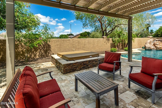 1268 N Pine St, Gilbert, AZ 85233 - fenced backyard with a pergola, a patio area, and an outdoor living space