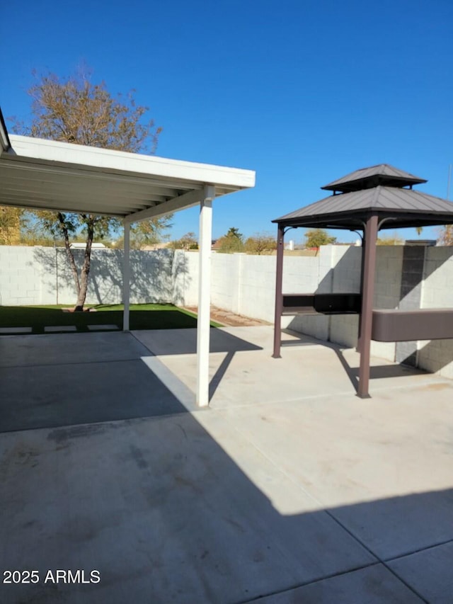 view of patio featuring a gazebo