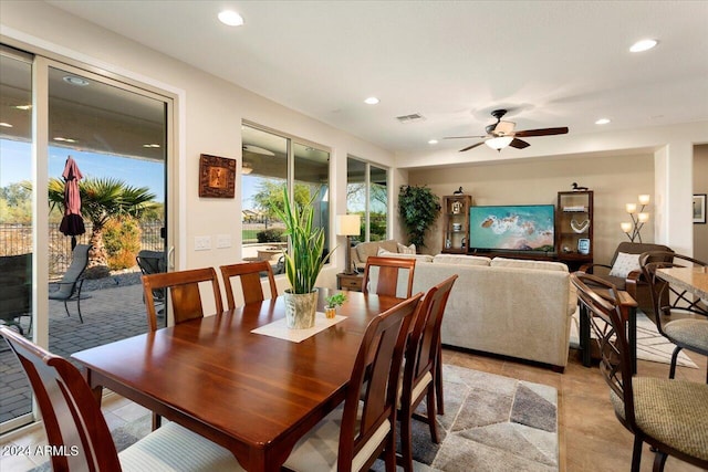 dining area with ceiling fan