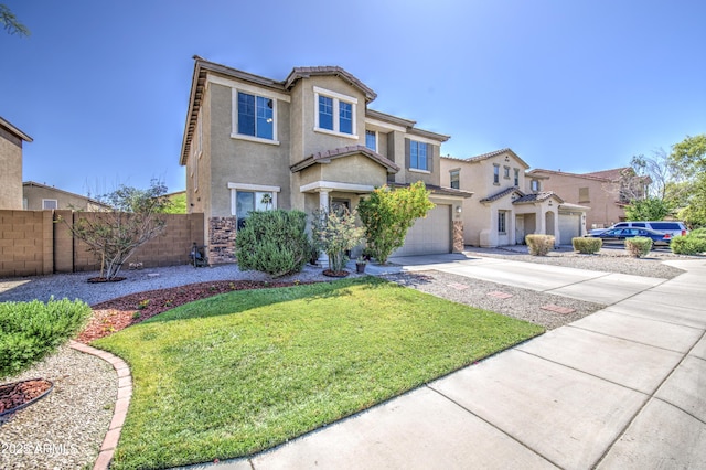 6811 W Darrel Rd, Laveen, AZ 85339 - view of front facade featuring driveway, fence, a garage, stucco siding, and a front yard