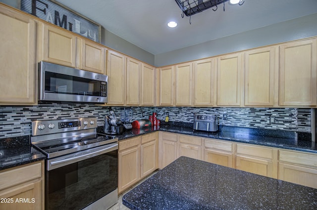 6811 W Darrel Rd, Laveen, AZ 85339 - kitchen featuring stainless steel appliances, light brown cabinets, and tasteful backsplash