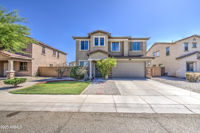 6811 W Darrel Rd, Laveen, AZ 85339 - traditional-style house with driveway, stucco siding, an attached garage, and fence