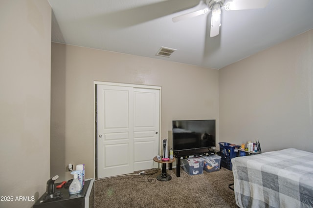6811 W Darrel Rd, Laveen, AZ 85339 - carpeted bedroom featuring ceiling fan, a closet, and visible vents