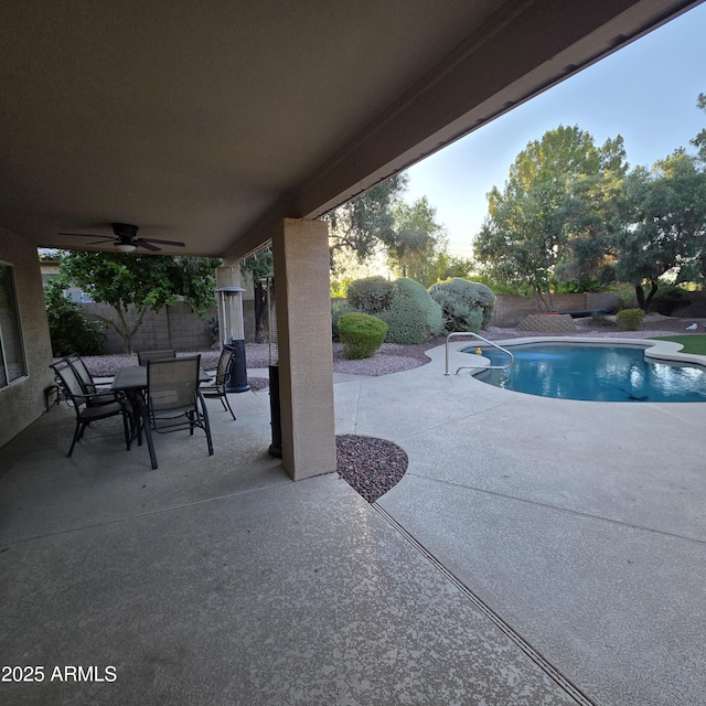 1032 E Sheffield Ave, Chandler, AZ 85225 - view of pool featuring a patio area, a fenced backyard, outdoor dining space, and ceiling fan