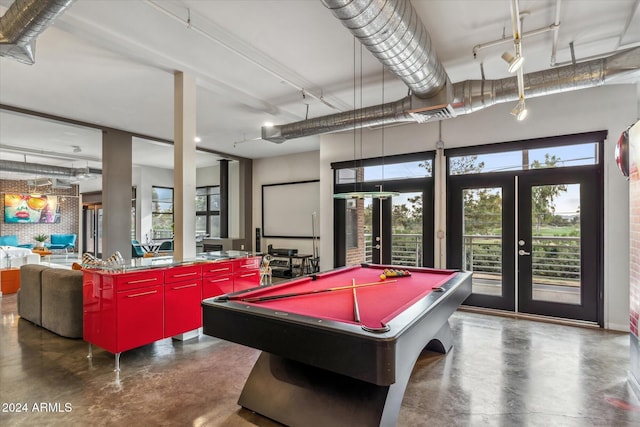 game room featuring french doors and billiards