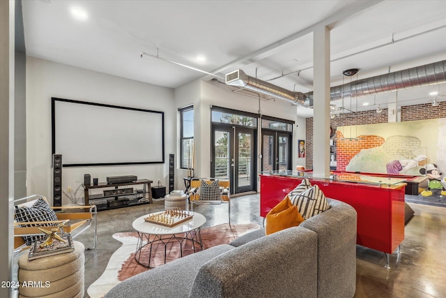 home theater with french doors