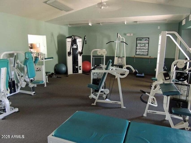 exercise room with vaulted ceiling