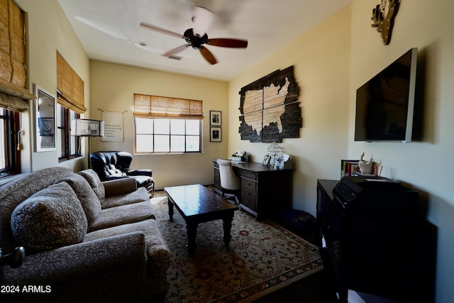 living room featuring ceiling fan