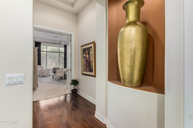 hall with dark hardwood / wood-style floors