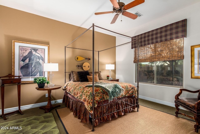 bedroom featuring carpet flooring and ceiling fan