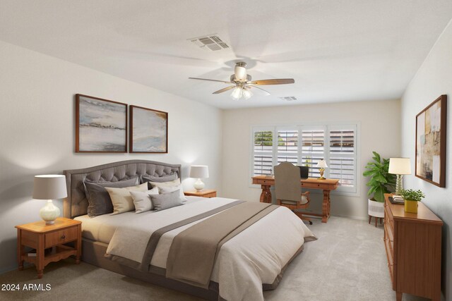 15016 W Monterey Way, Goodyear, AZ 85395 - bedroom featuring a ceiling fan, light carpet, visible vents, and baseboards