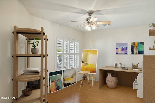 15016 W Monterey Way, Goodyear, AZ 85395 - office with ceiling fan, baseboards, visible vents, and wood finished floors
