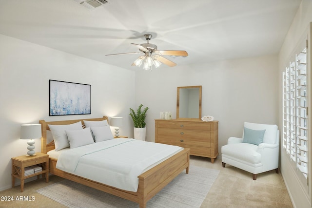 15016 W Monterey Way, Goodyear, AZ 85395 - bedroom with light colored carpet, baseboards, ceiling fan, and visible vents