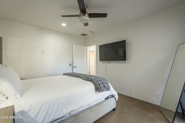 bedroom with carpet and ceiling fan