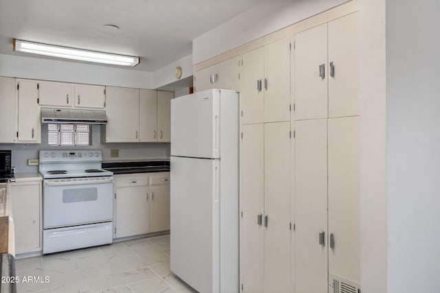 126 E Cattle Ln, Taylor, AZ 85939 - kitchen featuring white appliances, under cabinet range hood, and light marble finish flooring