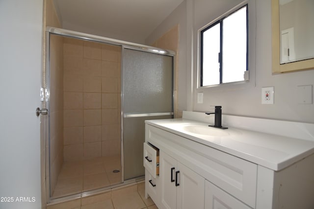 3640 W Garfield St, Phoenix, AZ 85009 - bathroom with a stall shower, vanity, and tile patterned floors