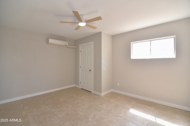 3640 W Garfield St, Phoenix, AZ 85009 - unfurnished bedroom with a wall unit AC, light tile patterned flooring, baseboards, and ceiling fan