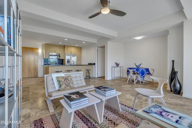 living room with ceiling fan