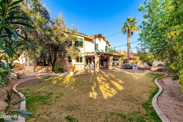 back of house featuring a yard and a patio